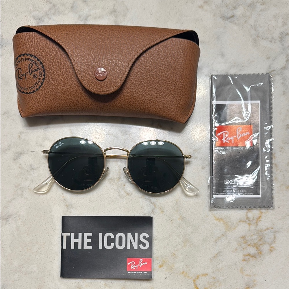 Ray-Ban Gold Frame Sunglasses with Brown Case